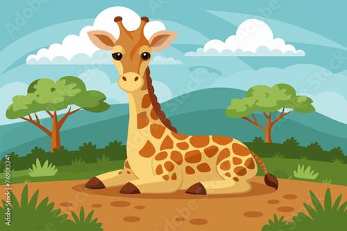 Giraffe lying down in field