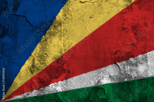 Republic of Seychelles Flag Cracked Concrete Wall Textured Background
