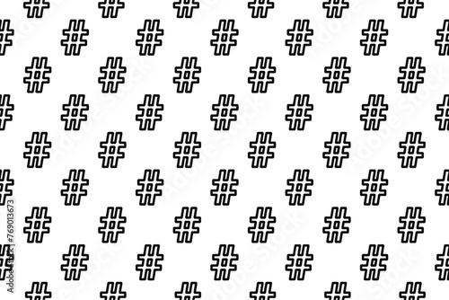 Seamless pattern completely filled with outlines of hash symbols. Elements are evenly spaced. Vector illustration on white background