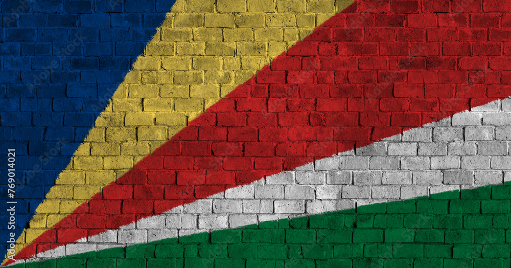Republic of Seychelles Flag Over a Grunge Brick Background