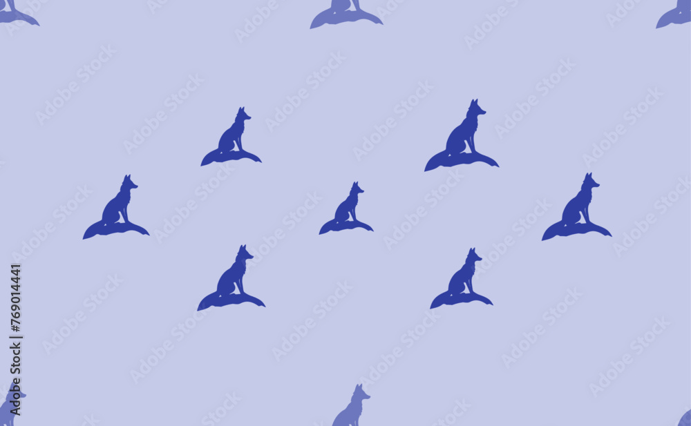 Seamless pattern of large isolated blue fox symbols. The pattern is divided by a line of elements of lighter tones. Vector illustration on light blue background Seamless pattern of large isolated blue fox symbols. The pattern is divided by a line of elements of lighter tones. Vector illustration on light blue background