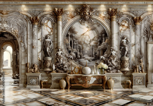 Ein barocker Hintergrund in Marmor in einer alten Villa