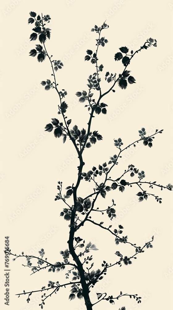 Naklejka premium Artistic floral vine silhouette against a minimalist backdrop, modern and chic, ideal for stylish decor or prints