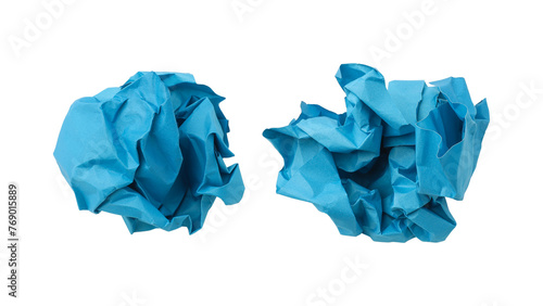 Blue crumpled paper balls isolated on transparent background