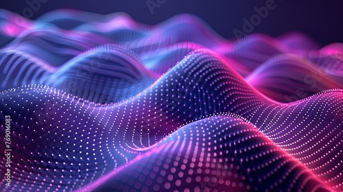 Abstract digital wave pattern with purple and pink hues. Futuristic network design concept for wallpaper or background.