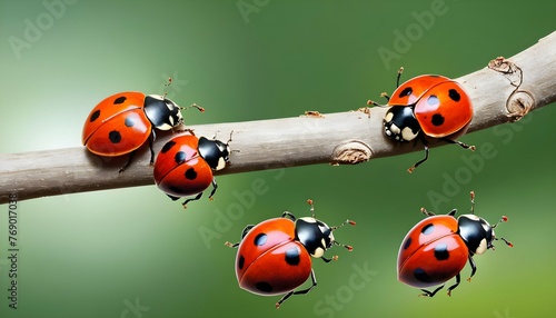 Ladybugs Crawling On A Tree Branch