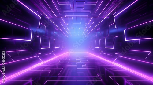 Luminous Sci-Fi Tunnel Illuminated by Geometric Neon Lighting