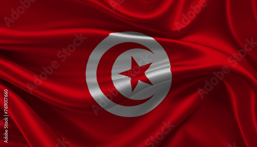 Bright and Wavy Republic of Tunisia Flag Background photo