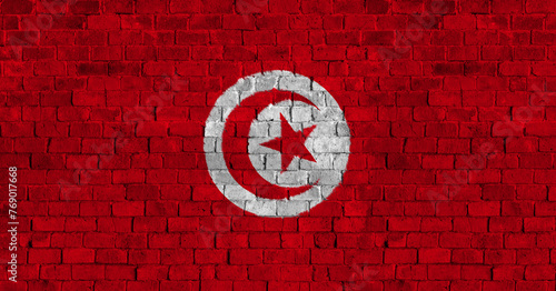 Republic of Tunisia Flag Over a Grunge Brick Background
