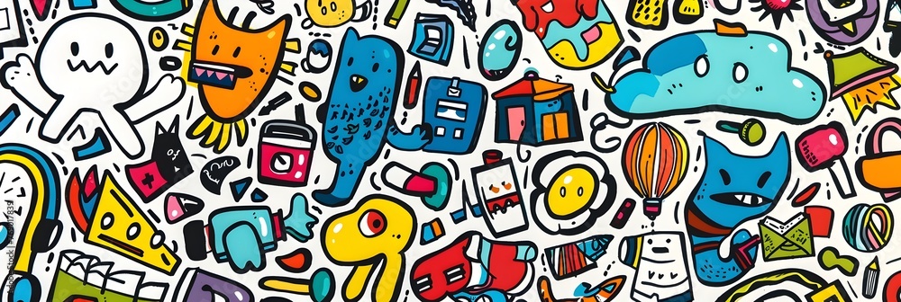 Whimsical and Vibrant Doodle Pattern for Business and Office Decor
