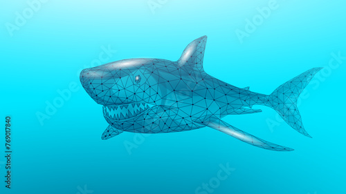 Ocean shark bottom view from below. Open toothy dangerous mouth with many teeth. Underwater blue sea waves clear water shark vector illustration