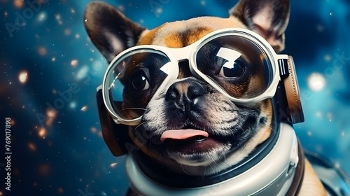 Adventurous Canine Navigating the Cosmic Expanse with Transparent Goggles © Mickey