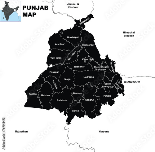 Silhouette Punjab map vector illustration on white background