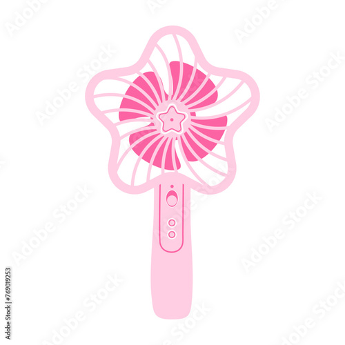 Small pink portable fan isolated on white background. Hand drawn flat vector fan.