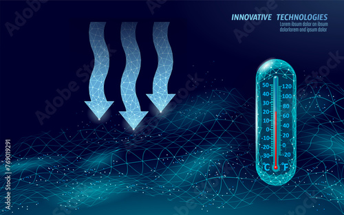 Low poly model breathable fabric technology. Blue wire mesh futuristic digital air flow soft material textile properties vector illustration