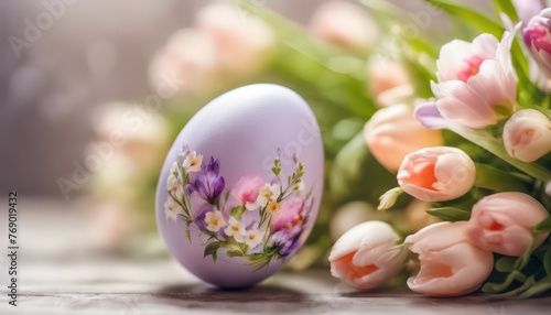 Hand-painted easter egg with spring flowers