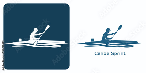 Emblem of athlete in a sports canoe during race.