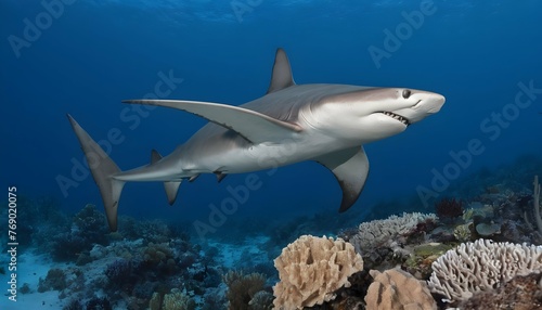 A Hammerhead Shark Patrolling The Coral Reef