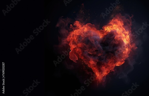 Heart made of fire in black background with copy space © LeonPhoto