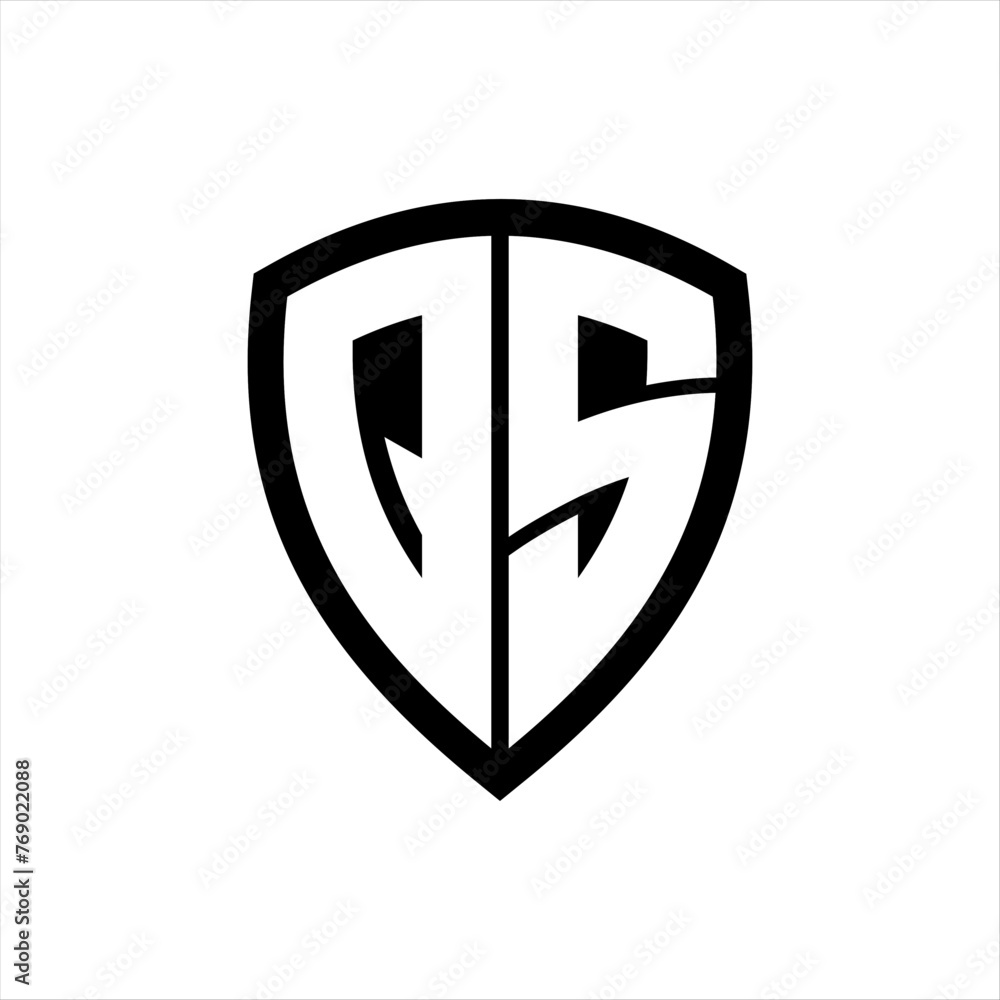 QS monogram logo with bold letters shield shape with black and white color design QS monogram logo with bold letters shield shape with black and white color design