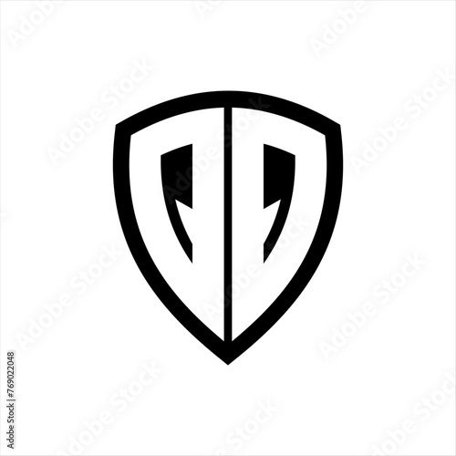 QQ monogram logo with bold letters shield shape with black and white color design
