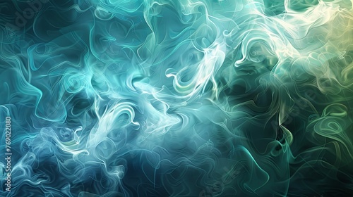 Blue and teal smoke-like abstract pattern. Computer-generated fluid design for background