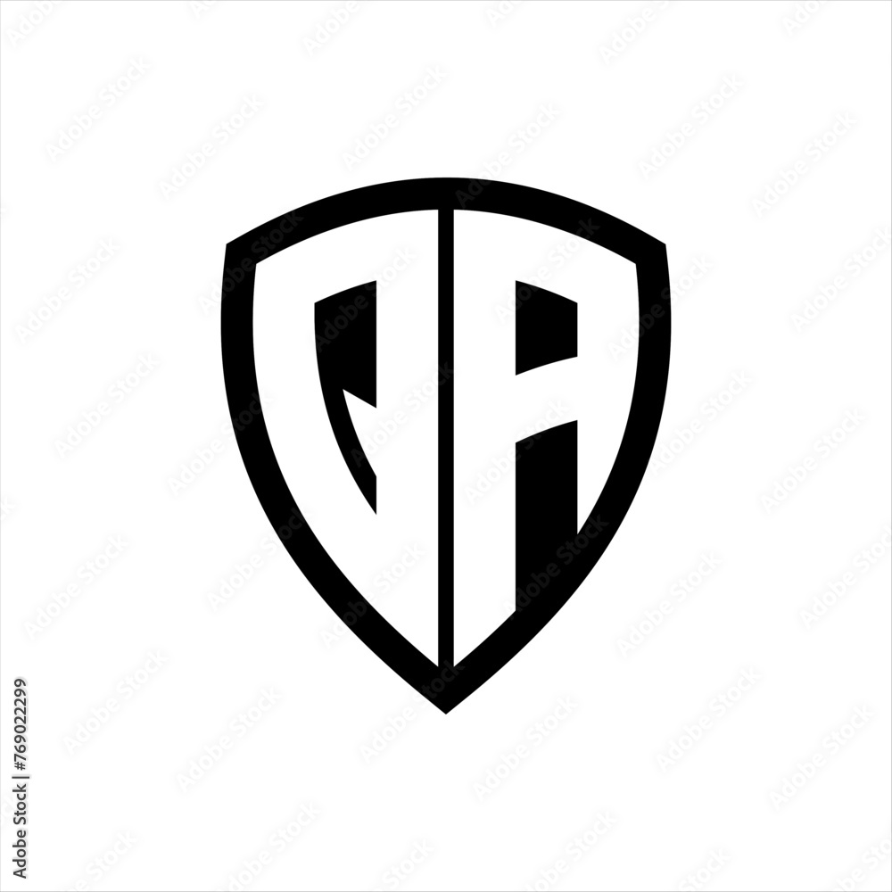 QA monogram logo with bold letters shield shape with black and white color design