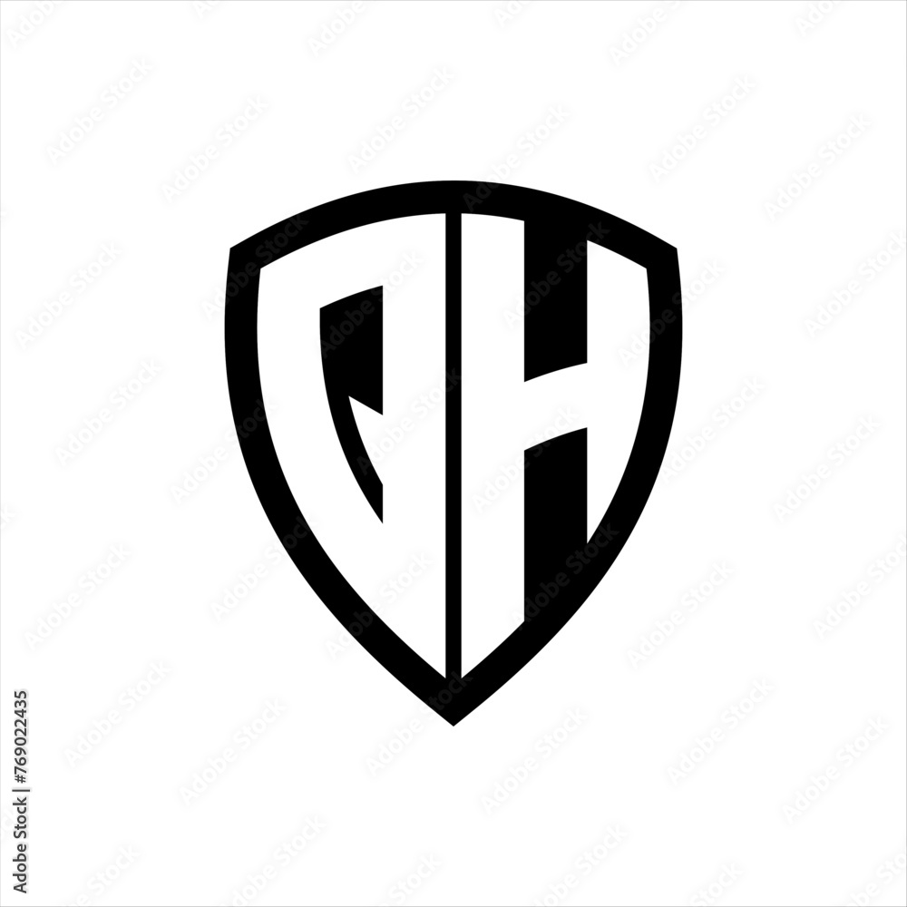 QH monogram logo with bold letters shield shape with black and white color design QH monogram logo with bold letters shield shape with black and white color design