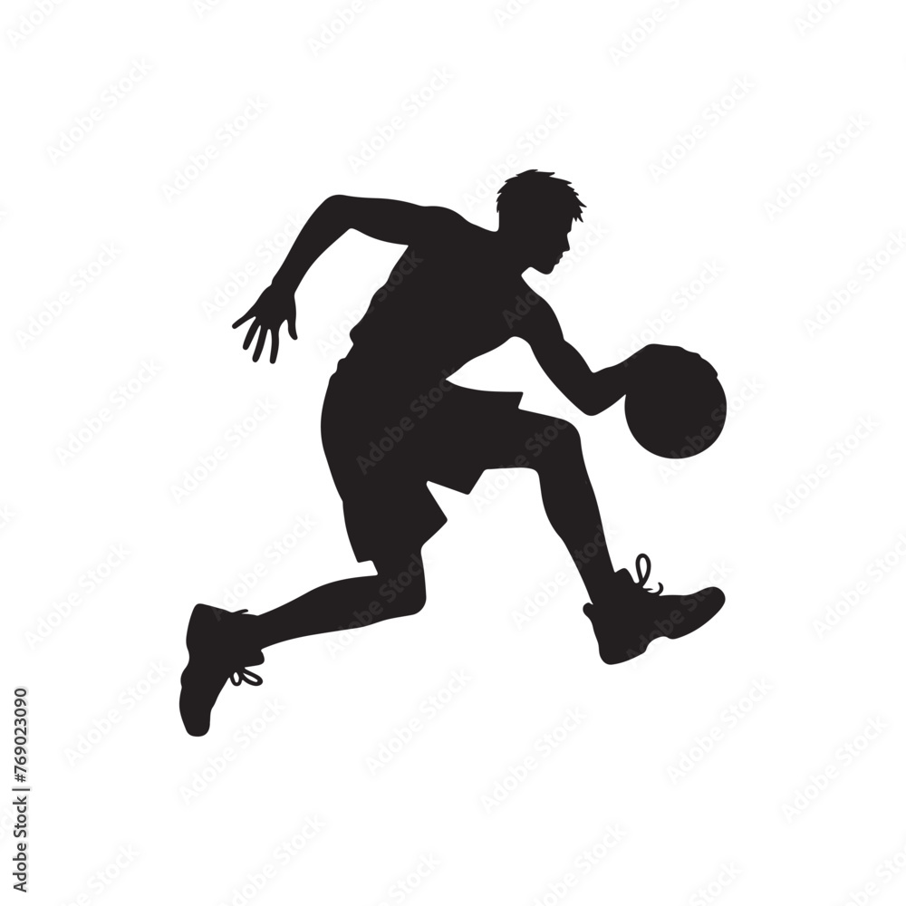 Naklejka premium A vector silhouette of a basketball player playing basketball isolated on a white background