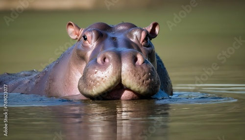 A Hippopotamus With Its Nostrils Poking Out Of The Upscaled 9