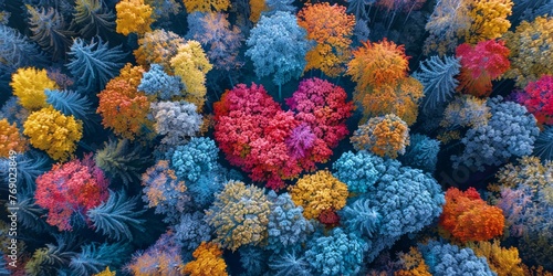 Aerial view of vibrant autumn heart in a forest © rorozoa