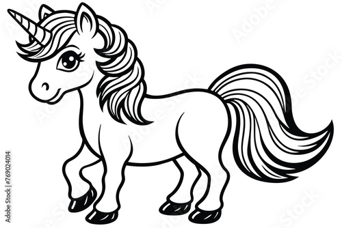 a cute unicorn line art, vector illustration