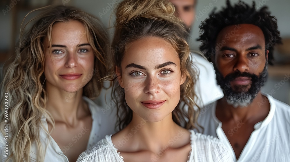 A happy diverse group of confident people from Canada, the United States, and Europe, all smiling
A happy diverse group of confident people from Canada, the United States, and Europe, all smiling