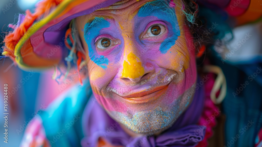 Close-up of a cheerful clown smiling