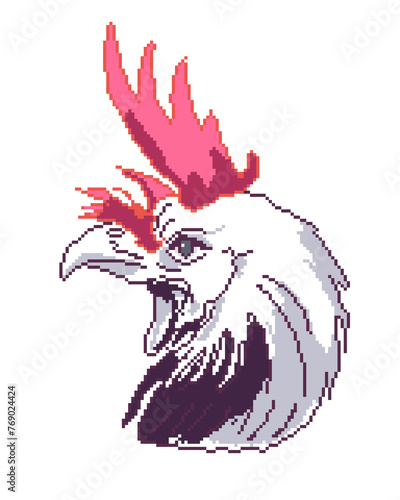 Rooster colorful in pixel art style. Color illustration for design