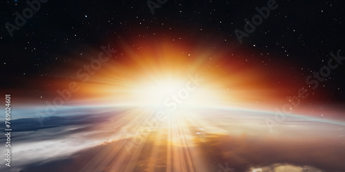 Spectacular Sunset Over Earth, A Stunning View from Space. photo