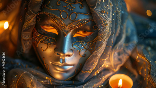 A close-up of an ornate Venetian mask.