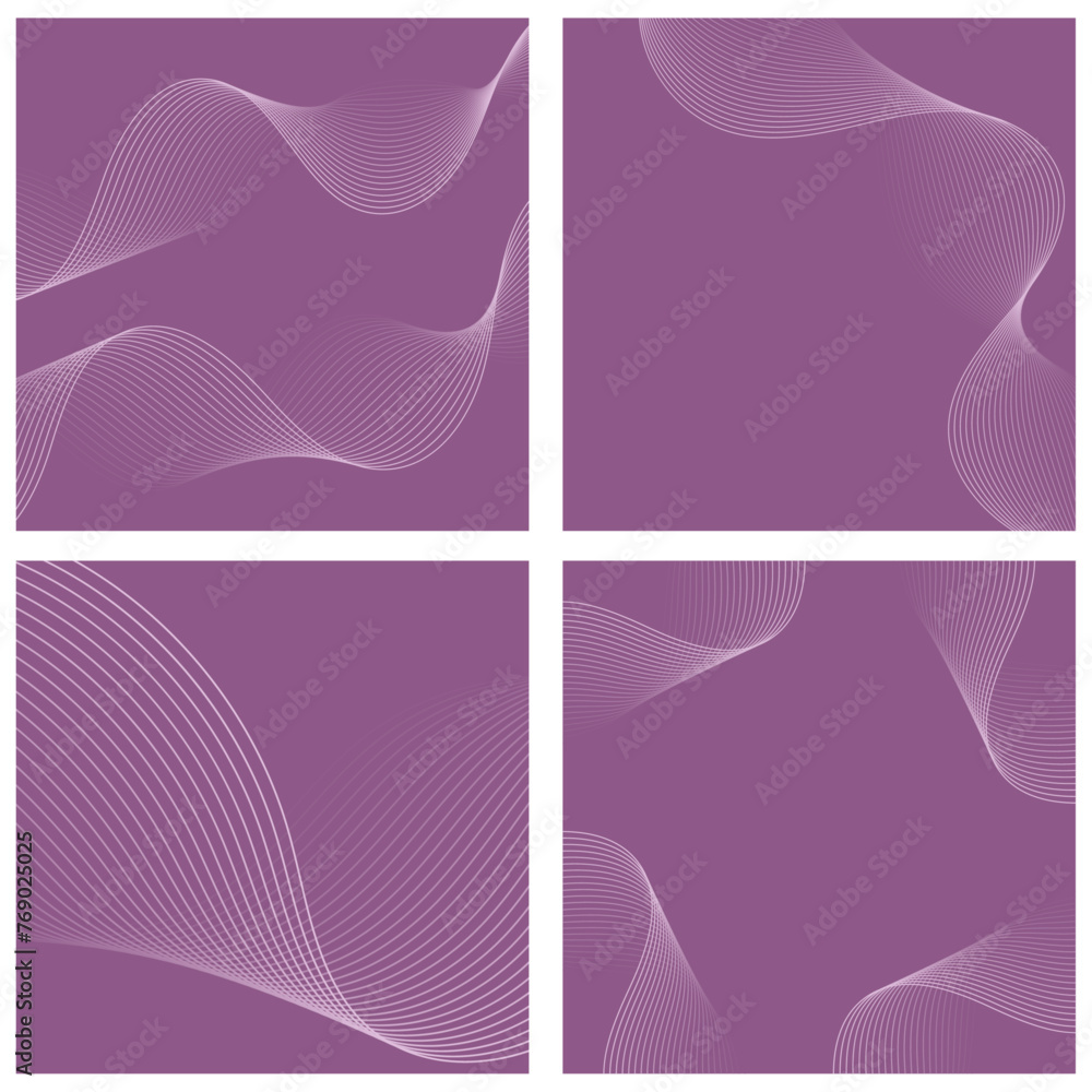 Set of abstract backgrounds with waves isolated on white. Vector banners with lines. Geometric element for design. Purple color. Pink
