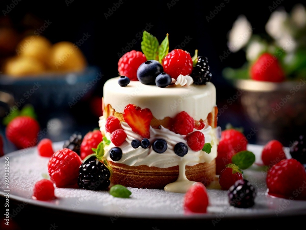 Wonderful cake decorated with berries.
