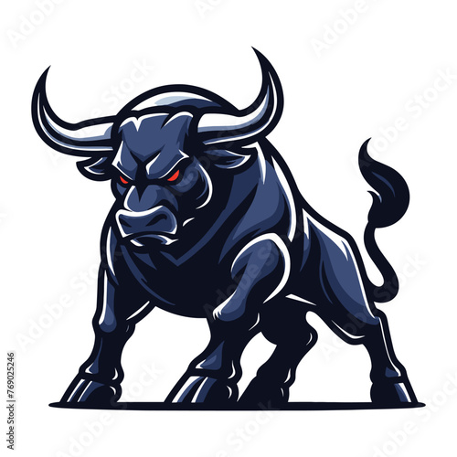 Bull full body design mascot illustration  farm animal  strong angry horned bull concept  butcher shop graphic template  vector isolated on white background