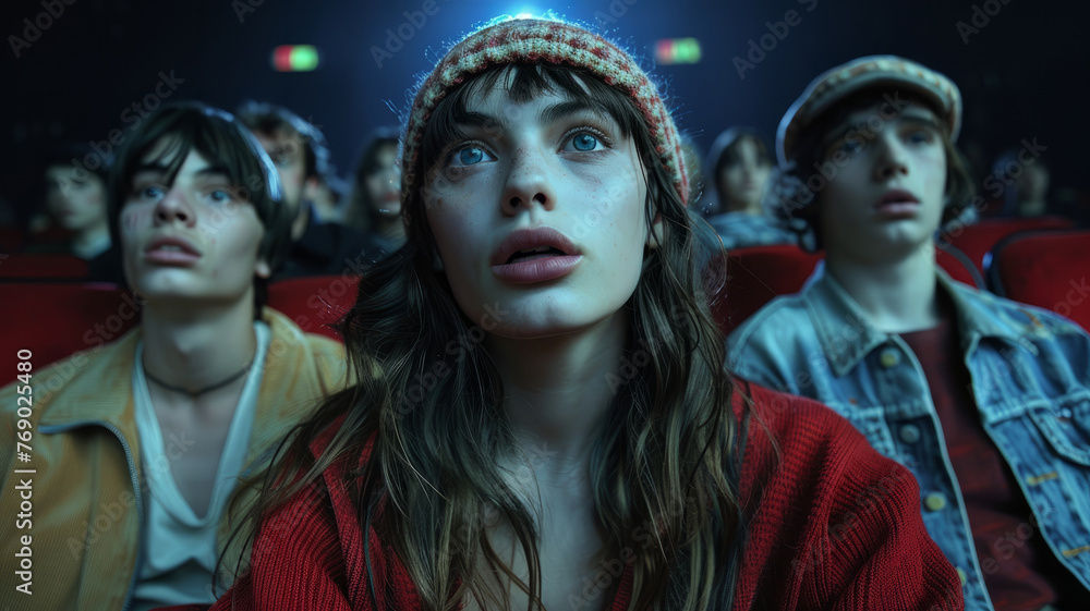 Young people watching a movie in a cinema. Young people watching a movie in a cinema.