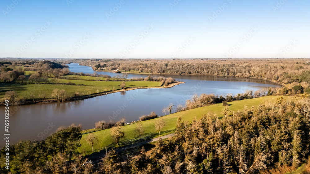 Lac du Jaunay aerial view by drone at Chapelle-Hermier, France