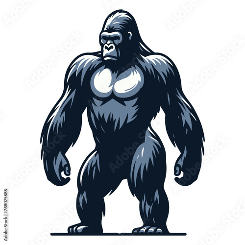 Wild gorilla full body vector illustration, primate animal zoology element illustration, standing strong big ape concept, design template isolated on white background © lartestudio