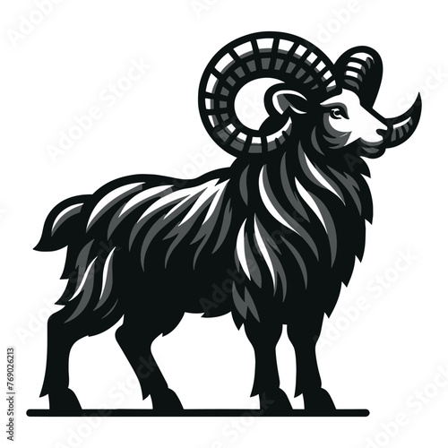 Bighorn horned ram sheep full body vector illustration, farm pet, animal livestock, butchery meat shop element, agriculture concept, design isolated on white background