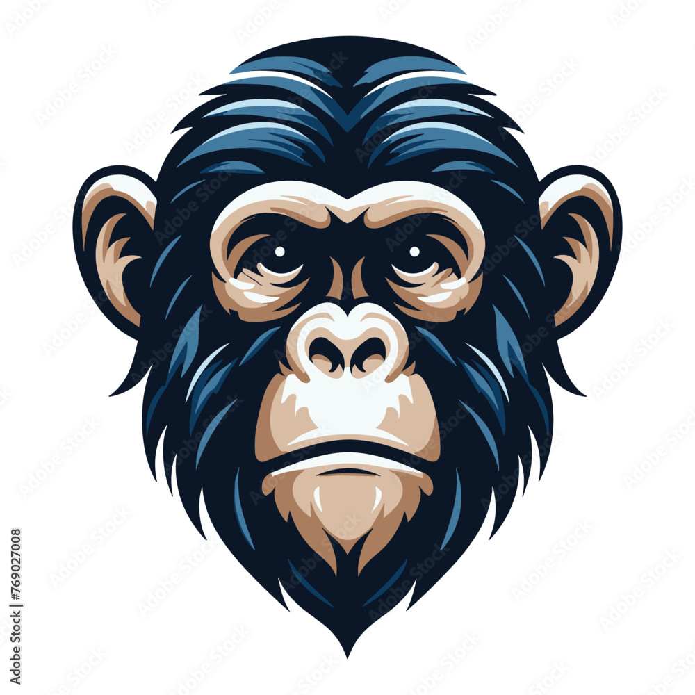 Monkey ape chimpanzee head face vector illustration, wild animal primate, monkey logo mascot illustration concept, design template isolated on white background Monkey ape chimpanzee head face vector illustration, wild animal primate, monkey logo mascot illustration concept, design template isolated on white background