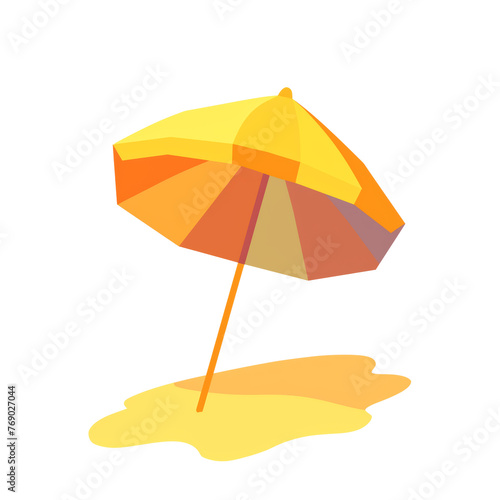 Summer theme, minimalistic PNG icon of beach umbrella on a transparent background. Flat illustration with bright colors