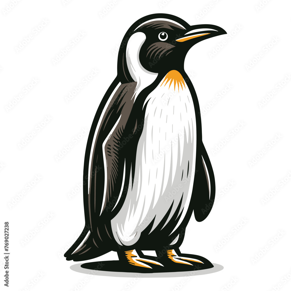Fototapeta premium Cute penguin full body vector illustration, zoology element illustration, Antarctic south pole bird animal icon, cartoon design template isolated on white background