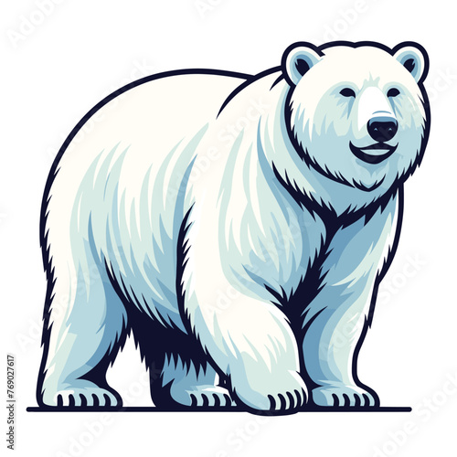 Wild polar bear full body vector illustration, arctic north pole animal icon, zoology element illustration, design template isolated on white background
