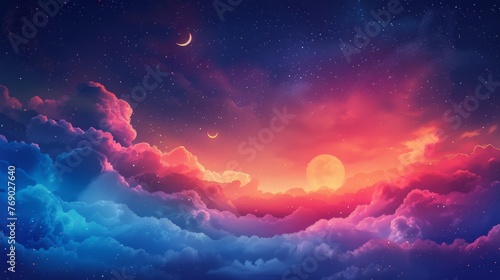 Dreamy Sky with Cosmic Clouds and Celestial Bodies