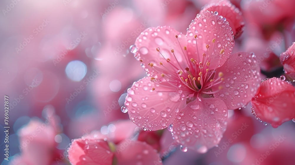 Dewy Cherry Blossom Close-Up Dewy Cherry Blossom Close-Up